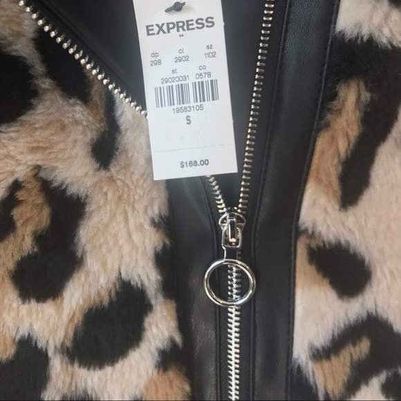 Express leopard print fur leather trim jacket NWT - Picture 9 of 12